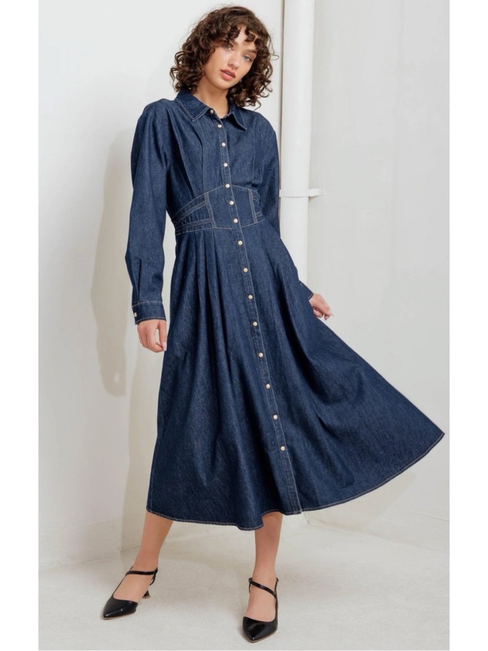 Freemarket Vintage Blues Denim Midi Dress, S